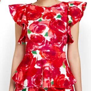FLORAL-PRINT RUFFLE PEPLUM TOP